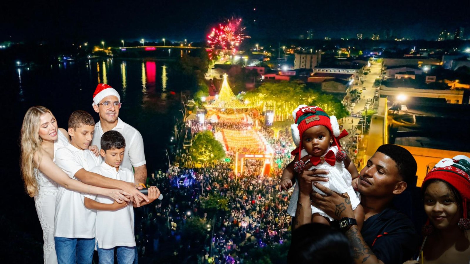 Familias disfrutan el alumbrado navideño en Montería durante la temporada turística de diciembre