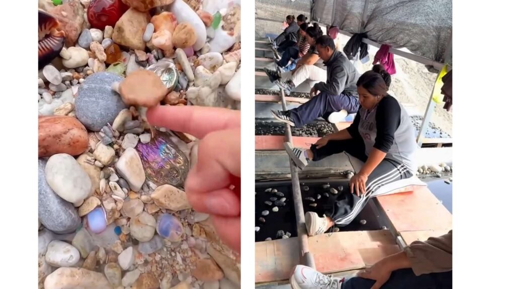 Personas recogiendo piedras en China como parte de actividades de selección manual y trabajos repetitivos