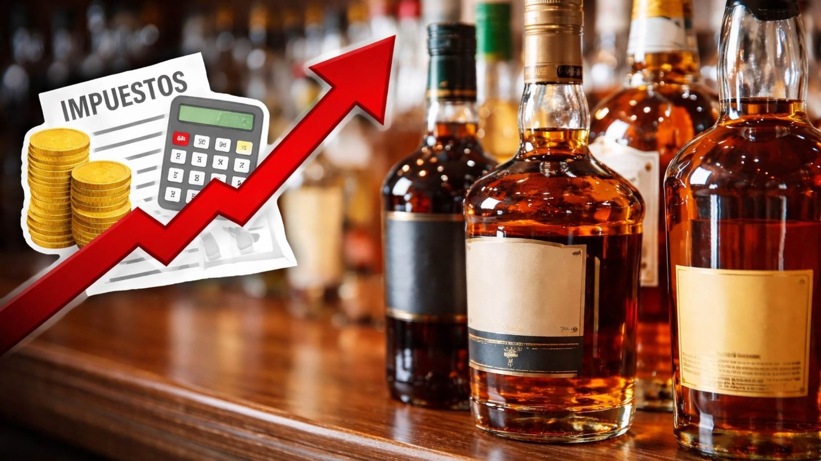 Botellas de ron y whisky en Colombia, en referencia al posible aumento de precios por nuevos impuestos a bebidas alcohólicas.
