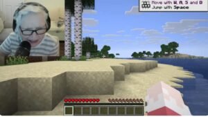 imagen de la abuelita jugando minecraft para ayudar a su nieto
