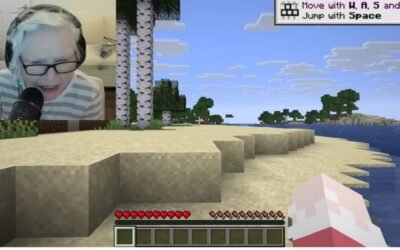 imagen de la abuelita jugando minecraft para ayudar a su nieto