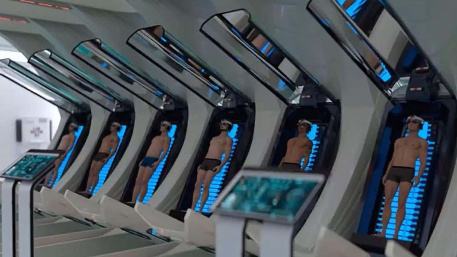 Representación conceptual de una prisión futurista con tecnología de inteligencia artificial donde reos experimentan recuerdos simulados