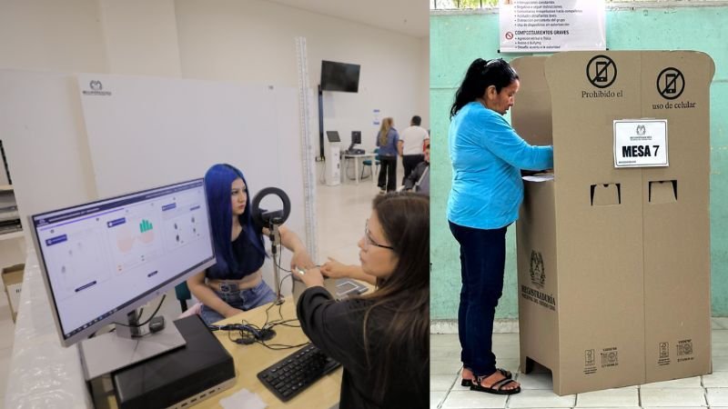 Persona votando en un centro de votación en Colombia